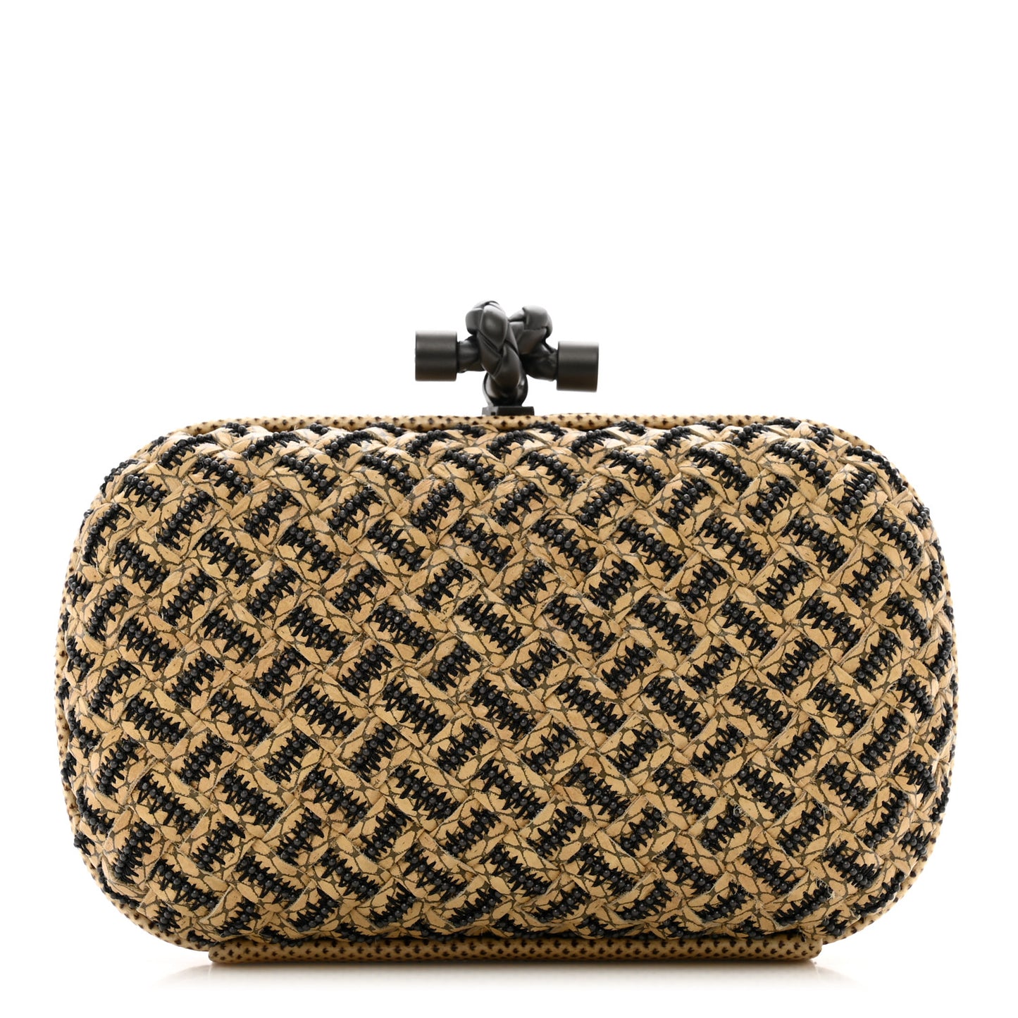 Nappa Intrecciato Beaded Knot Clutch Beige Black