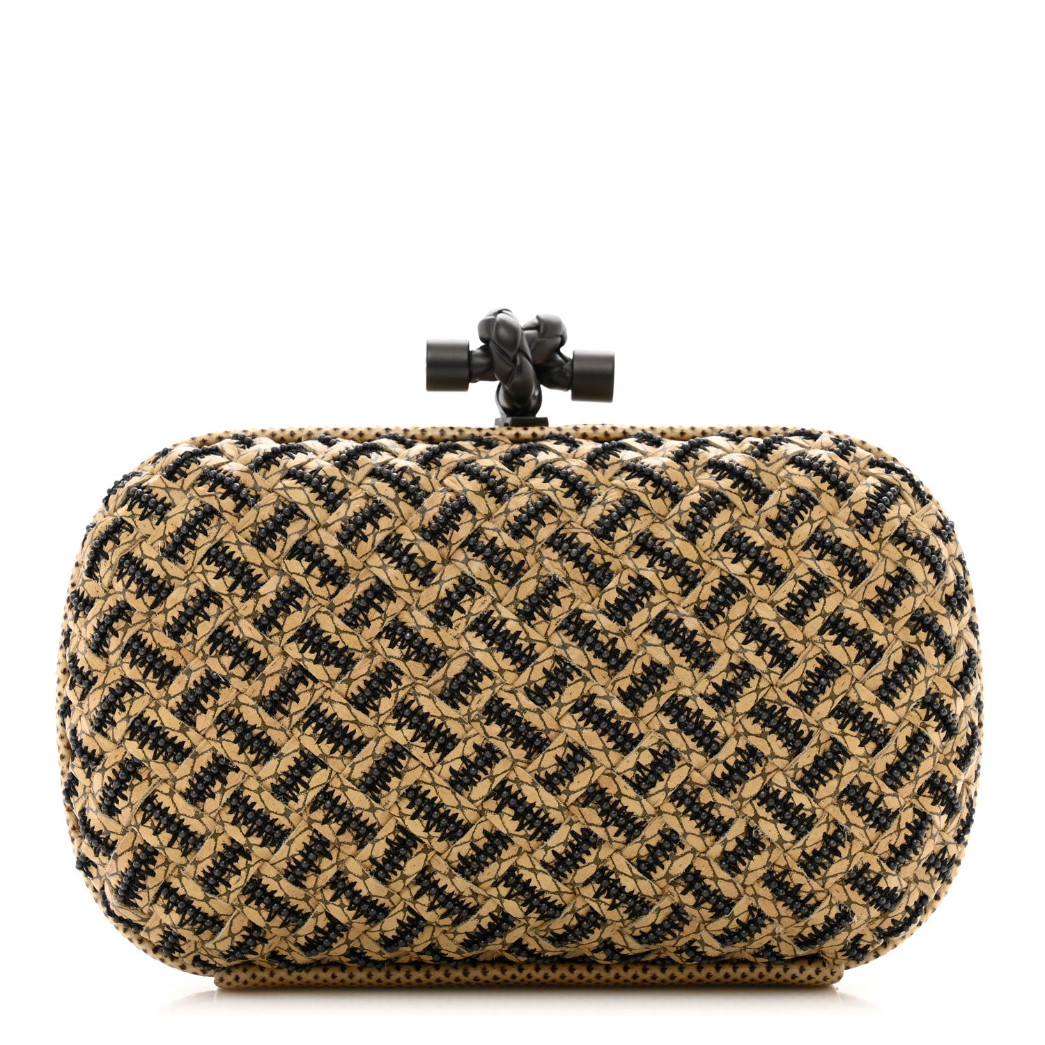 Bottega Veneta Nappa Intrecciato Beaded Knot Clutch Beige Black 1 of 6