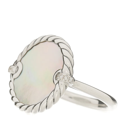 David Yurman Sterling Silver Mother Of Pearl Diamond Elements Ring 54 6.75 3 of 5
