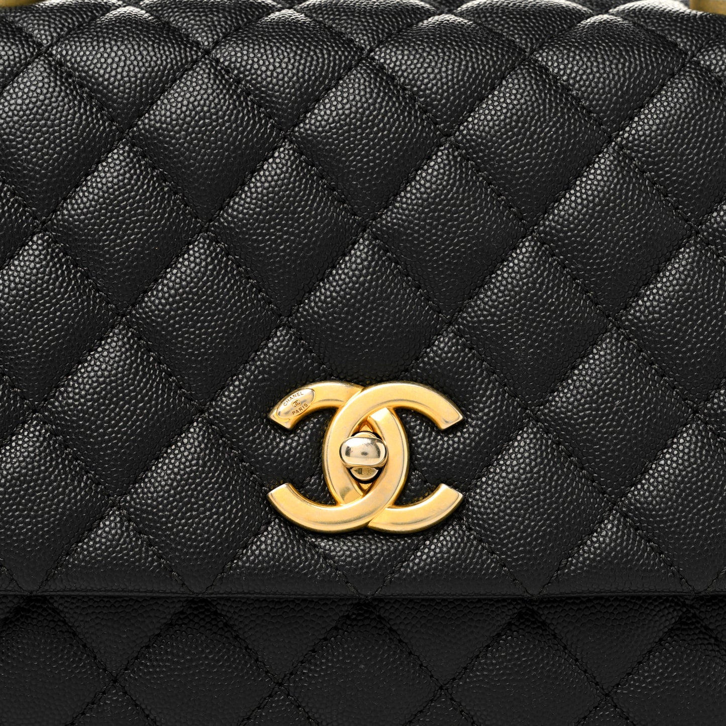Caviar Lizard Embossed Quilted Small Coco Handle Flap Black