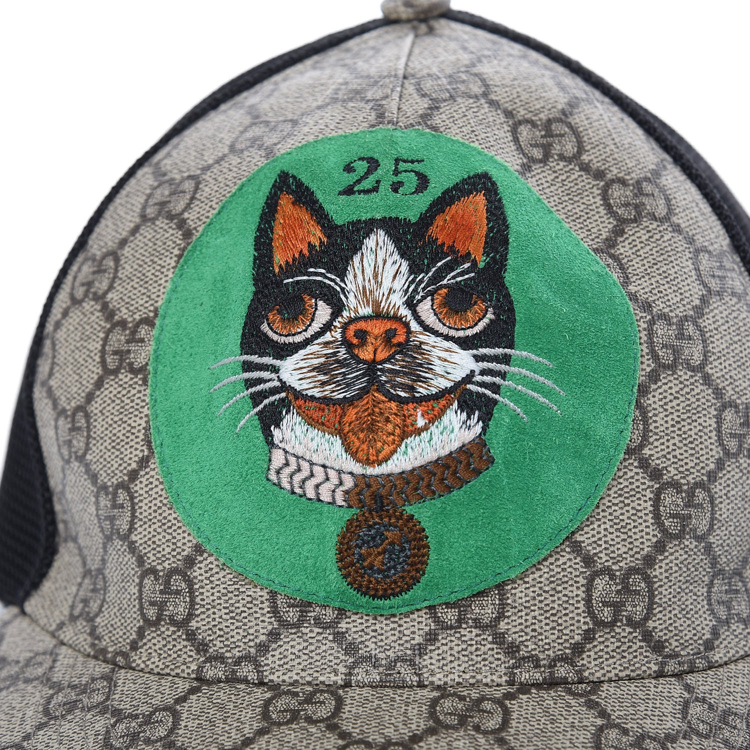 Gucci GG Supreme Monogram Bosco Patch Baseball Hat 57 Beige Green 6 of 8