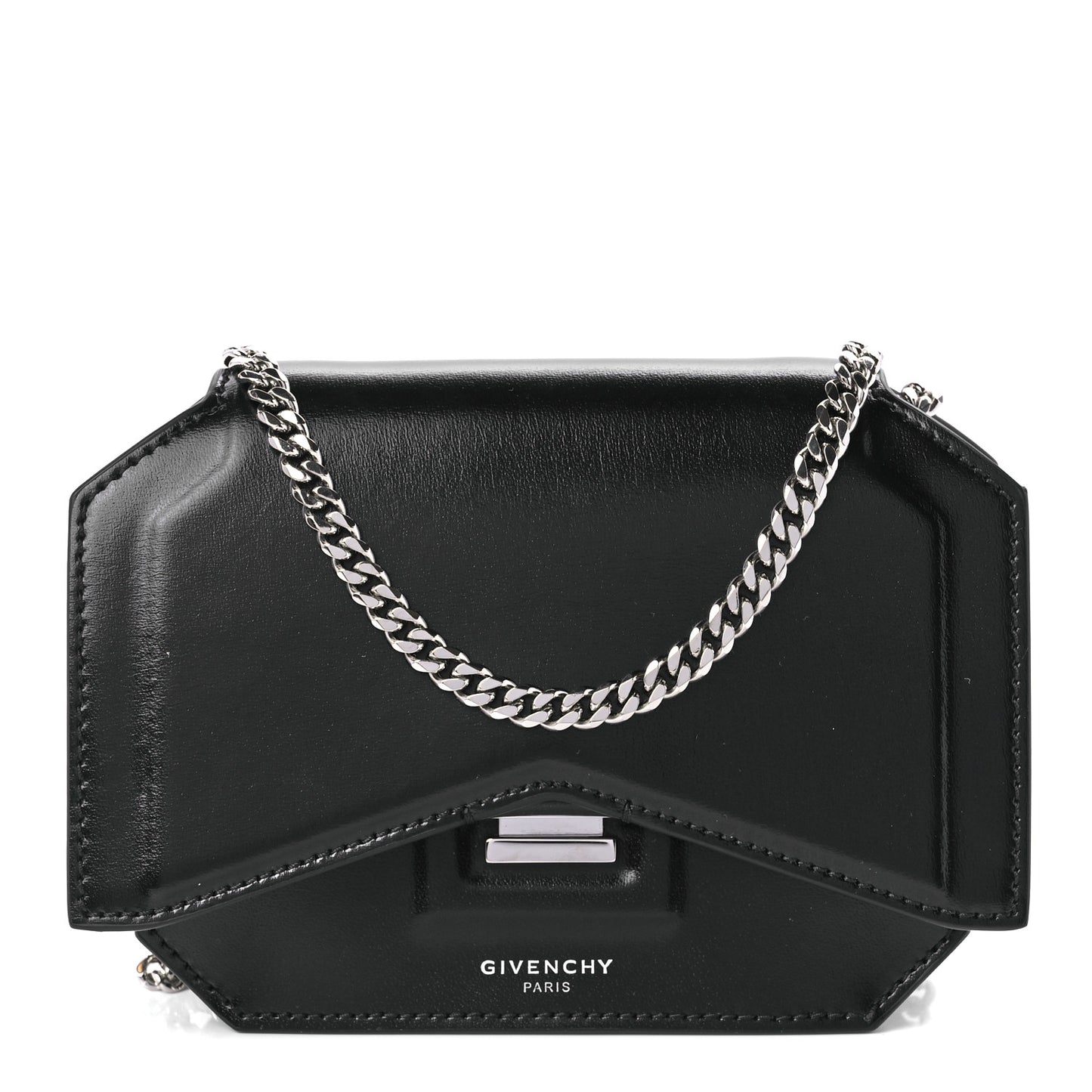Calfskin Bow Cut Chain Wallet Black