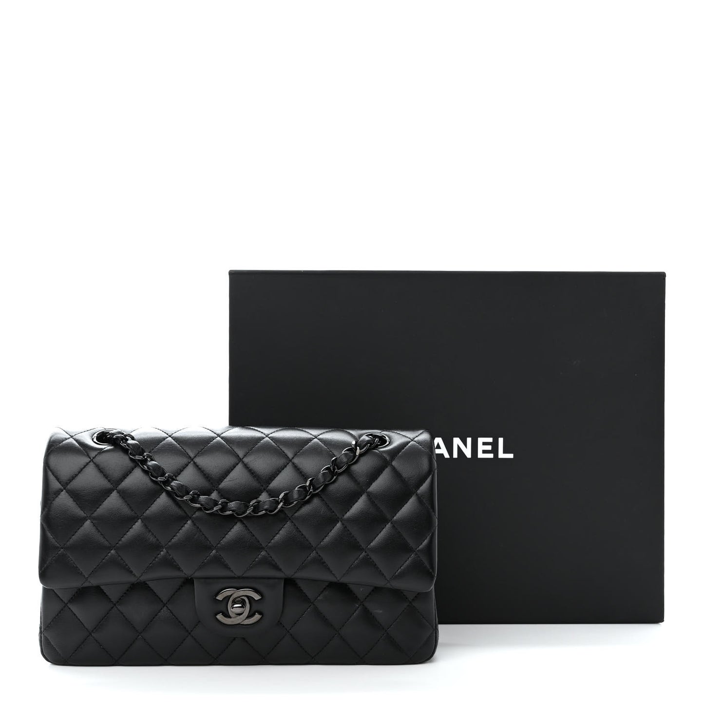 Lambskin Quilted Medium Double Flap So Black