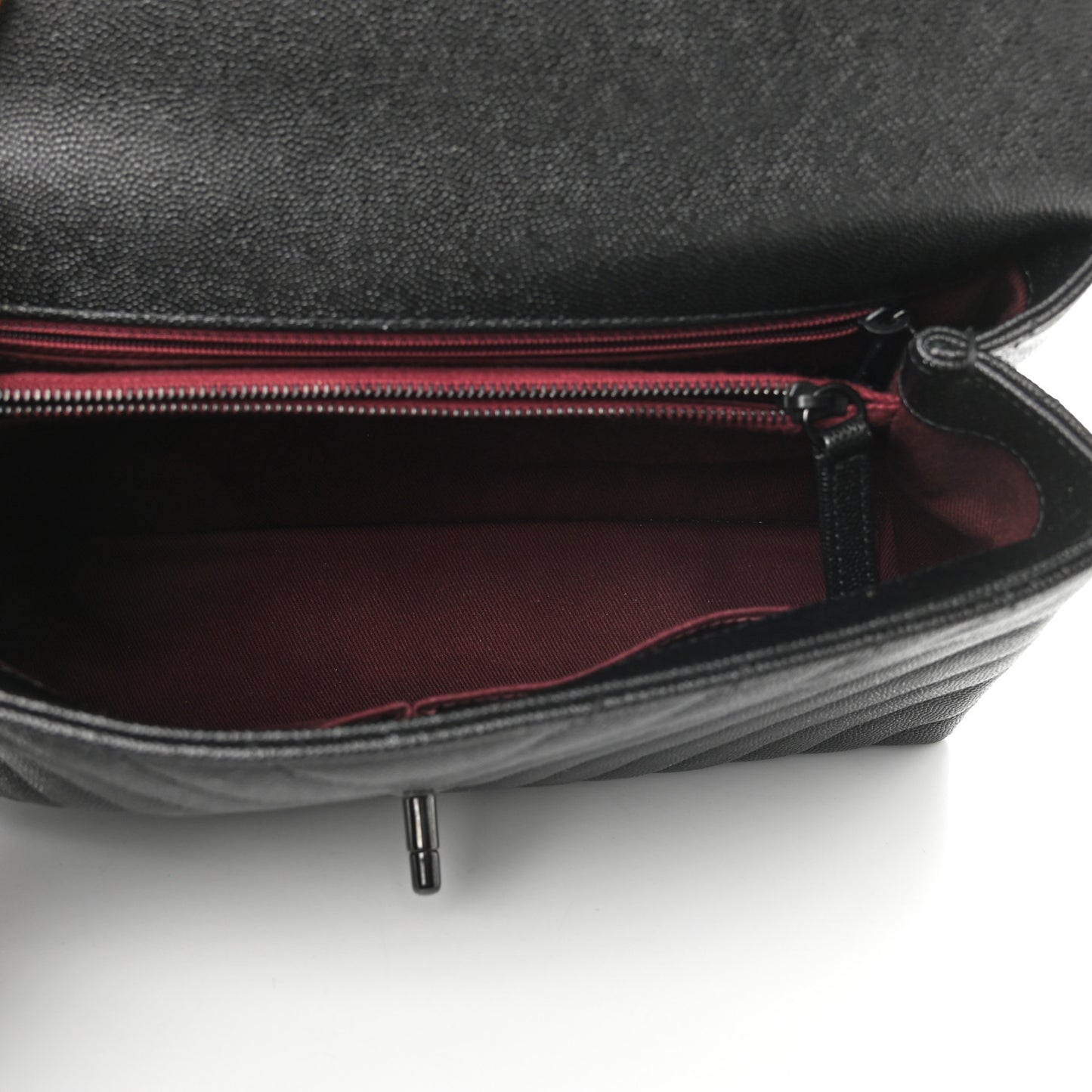 Caviar Chevron Quilted Small Coco Handle Flap So Black