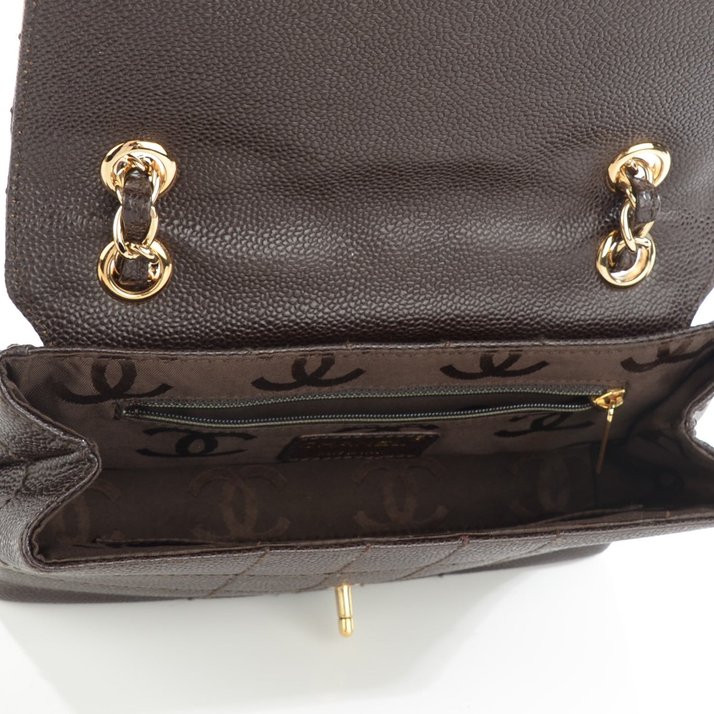 Caviar Square Stitched Small Flap Dark Brown