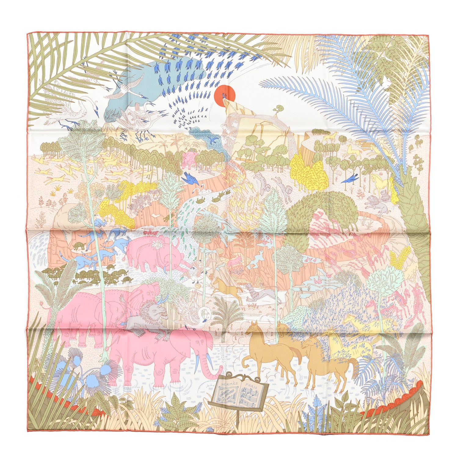Hermes Silk Le Carnaval des Animaux Scarf 90 Bleu Pale Rose Beige 1 of 4