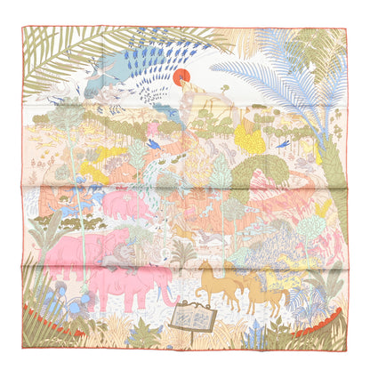 Hermes Silk Le Carnaval des Animaux Scarf 90 Bleu Pale Rose Beige 1 of 4