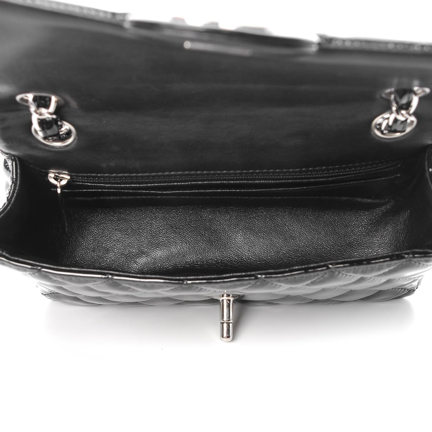 Patent Calfskin Quilted Mini Rectangular Flap Black