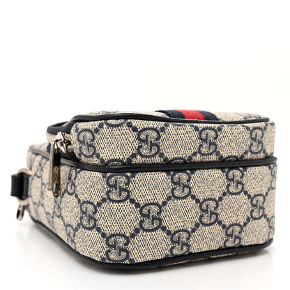 Gucci GG Supreme Monogram Textured Dollar Calfskin Web Mini Ophidia Double Zip Messenger Bag Beige Blue 4 of 10