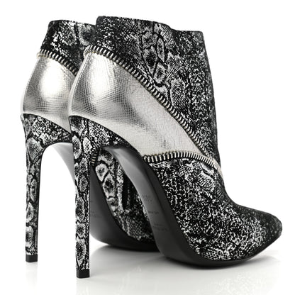 Saint Laurent Metallic Snakeskin Embossed Calfskin Pointed Toe Ankle Boots 36.5 Black Silver 4 of 9