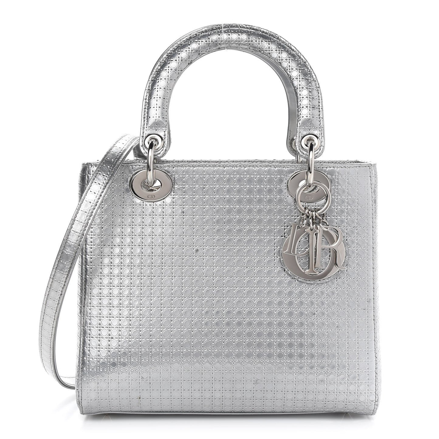 Metallic Patent Micro-Cannage Medium Lady Dior Silver