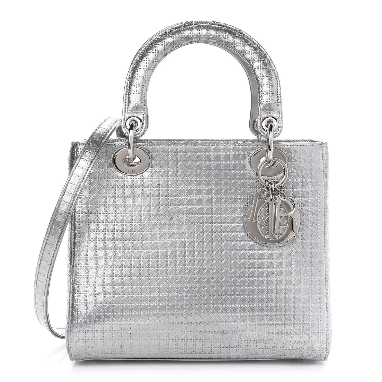 Christian Dior Metallic Patent Micro-Cannage Medium Lady Dior Silver 1 of 8