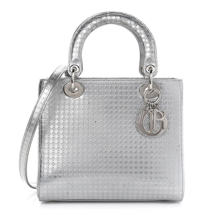 Christian Dior Metallic Patent Micro-Cannage Medium Lady Dior Silver 1 of 8