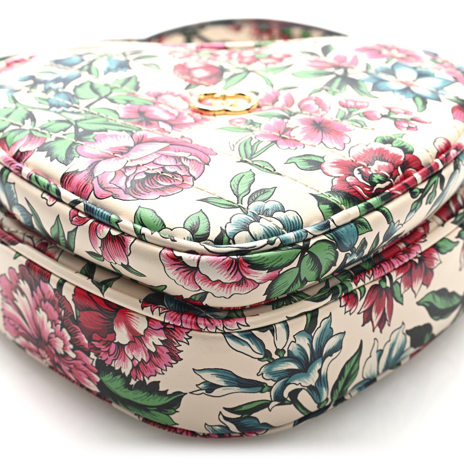 Gucci Calfskin Matelasse Diagonal Brit Roses Print Mini Interlocking G Heart Shoulder Bag  White Multicolor 9 of 9