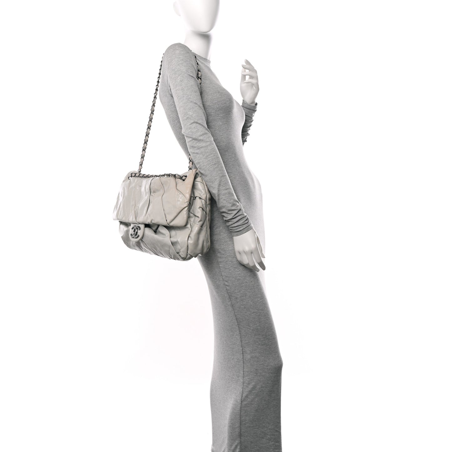Glazed Calfskin Twisted Maxi Flap Light Grey