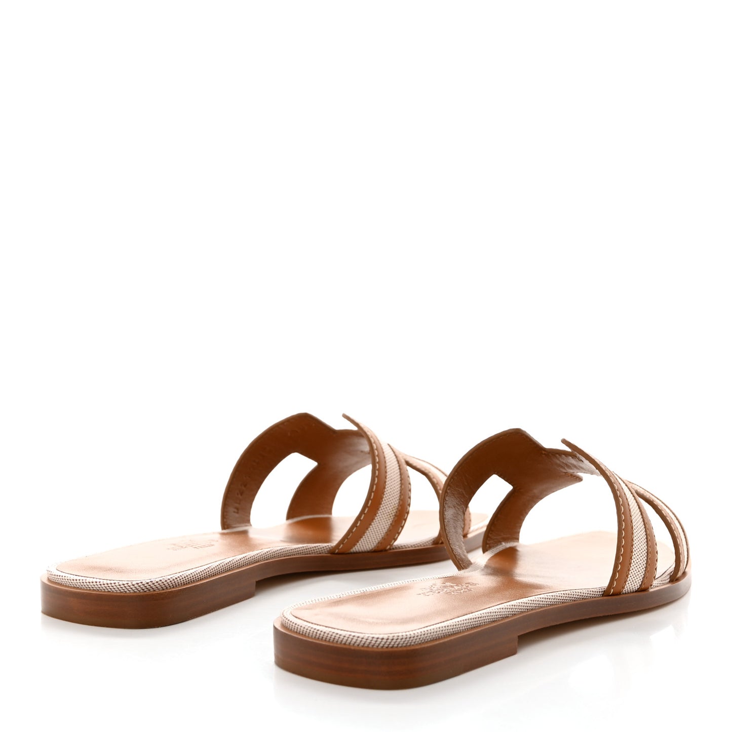 Calfskin Canvas Oran Sandals 37 Noisette Beige Dore