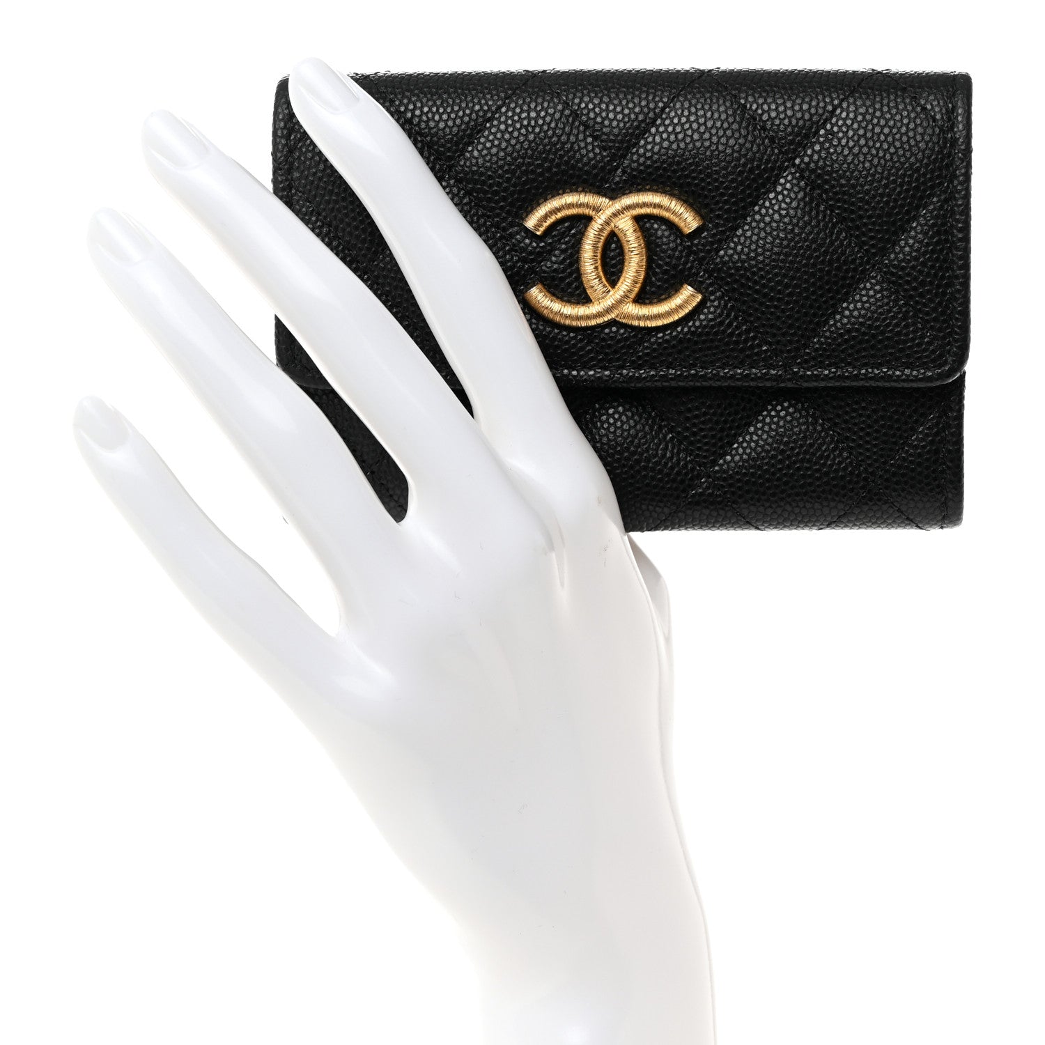 Chanel Caviar Quilted Textured CC Flap Card Holder Black 2 of 9