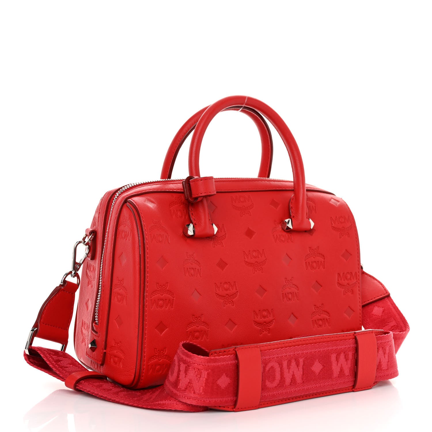 MCM Calfskin Ottomar Monogram Small Essential Boston Bag Viva Red 3 of 9