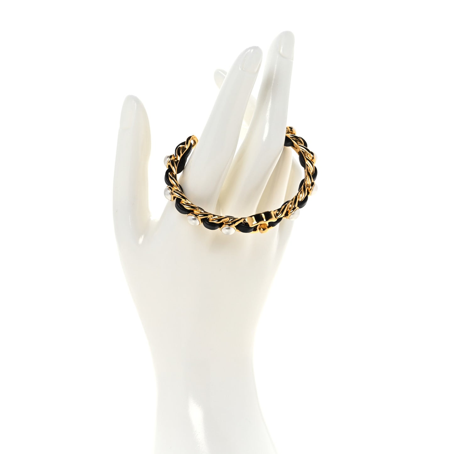 Lambskin Pearl CC Cuff Bracelet M Black Gold