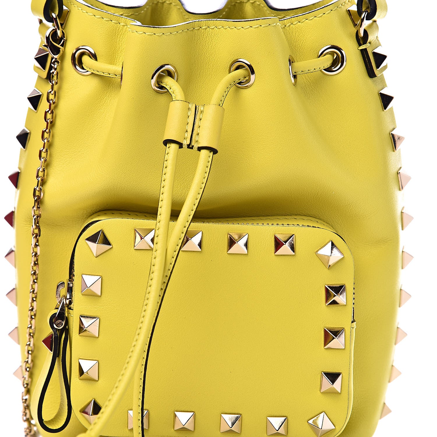 Valentino Garavani Vitello Rockstud Bucket Bag Acid Yellow 9 of 10