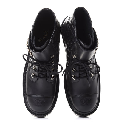 Chanel Shiny Lambskin Quilted Lace Up Combat Boots 40 Black 5 of 11