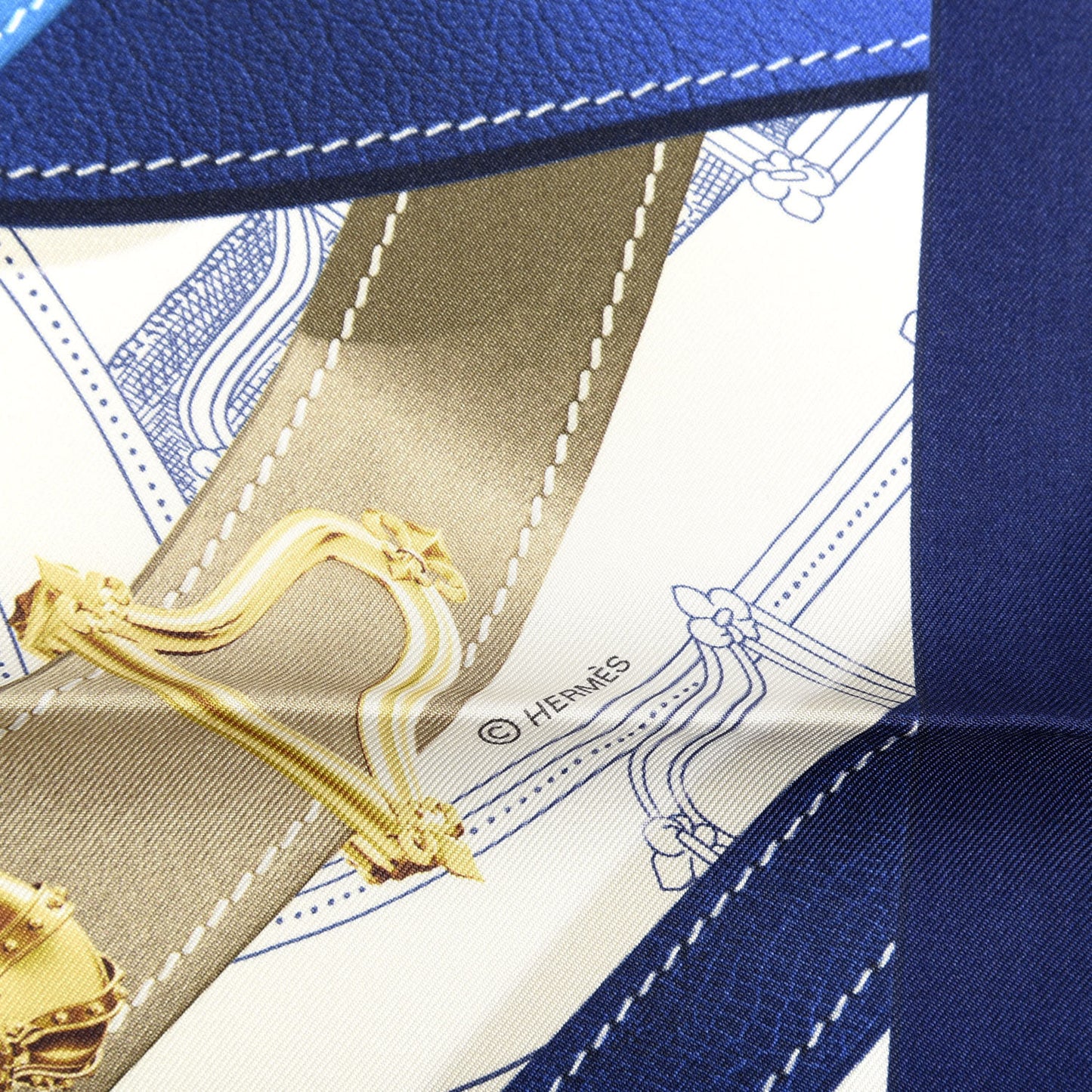 Silk Cavalcadour Voltigeur Scarf 90 Bleu Roy Creme Cobalt