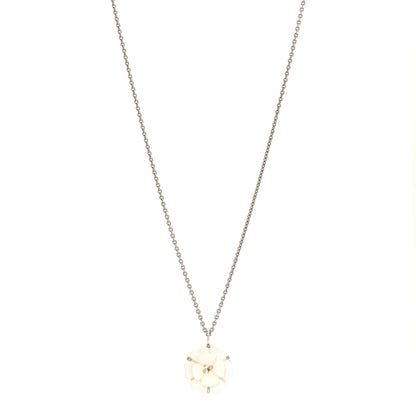 Chanel Mother of Pearl Camellia Pendant Necklace Silver White 1 of 6