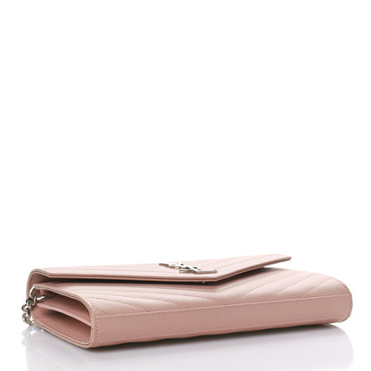 Saint Laurent Grain De Poudre Matelasse Chevron Monogram Chain Wallet Pale Pink 4 of 9