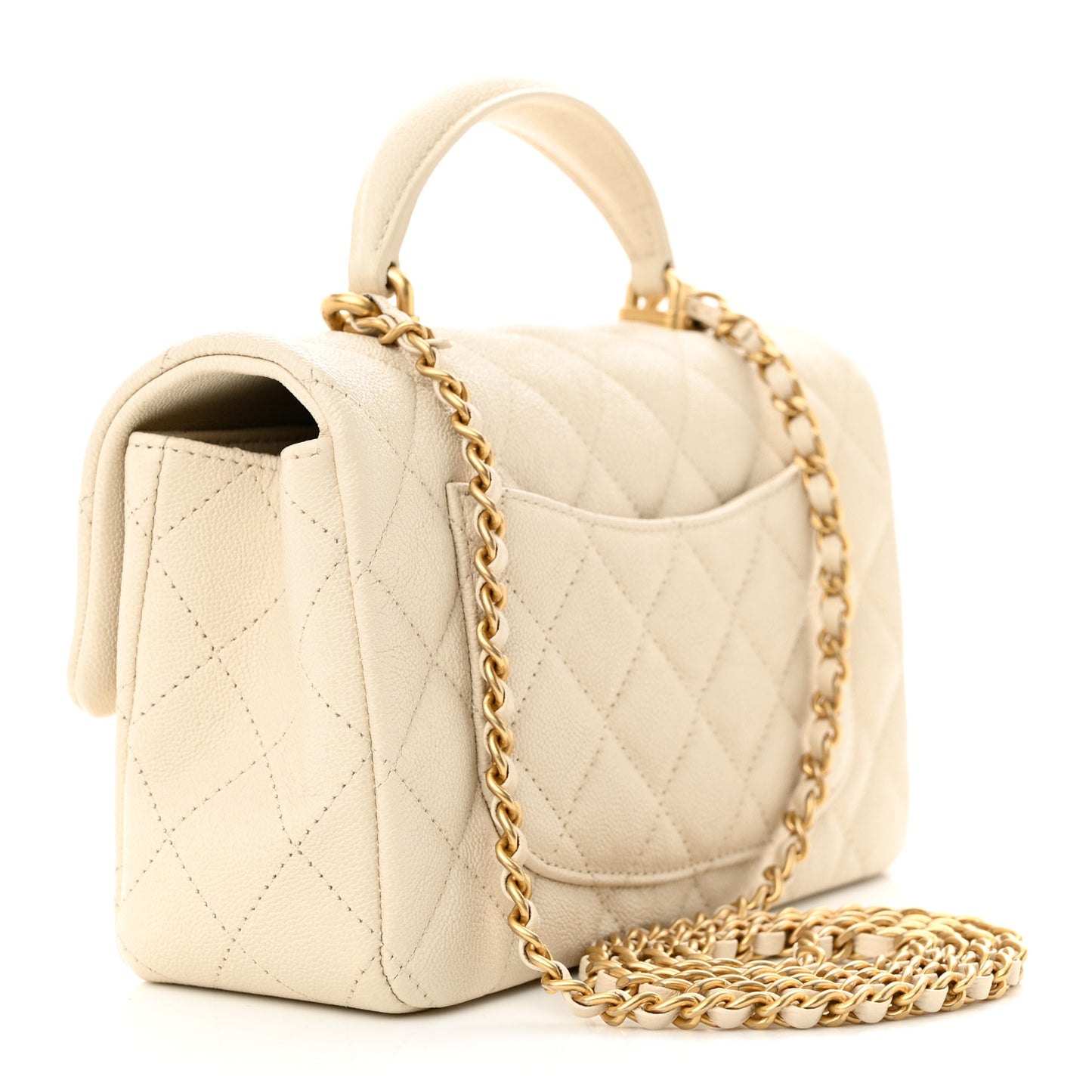 Caviar Quilted Mini Top Handle Rectangular Flap Beige