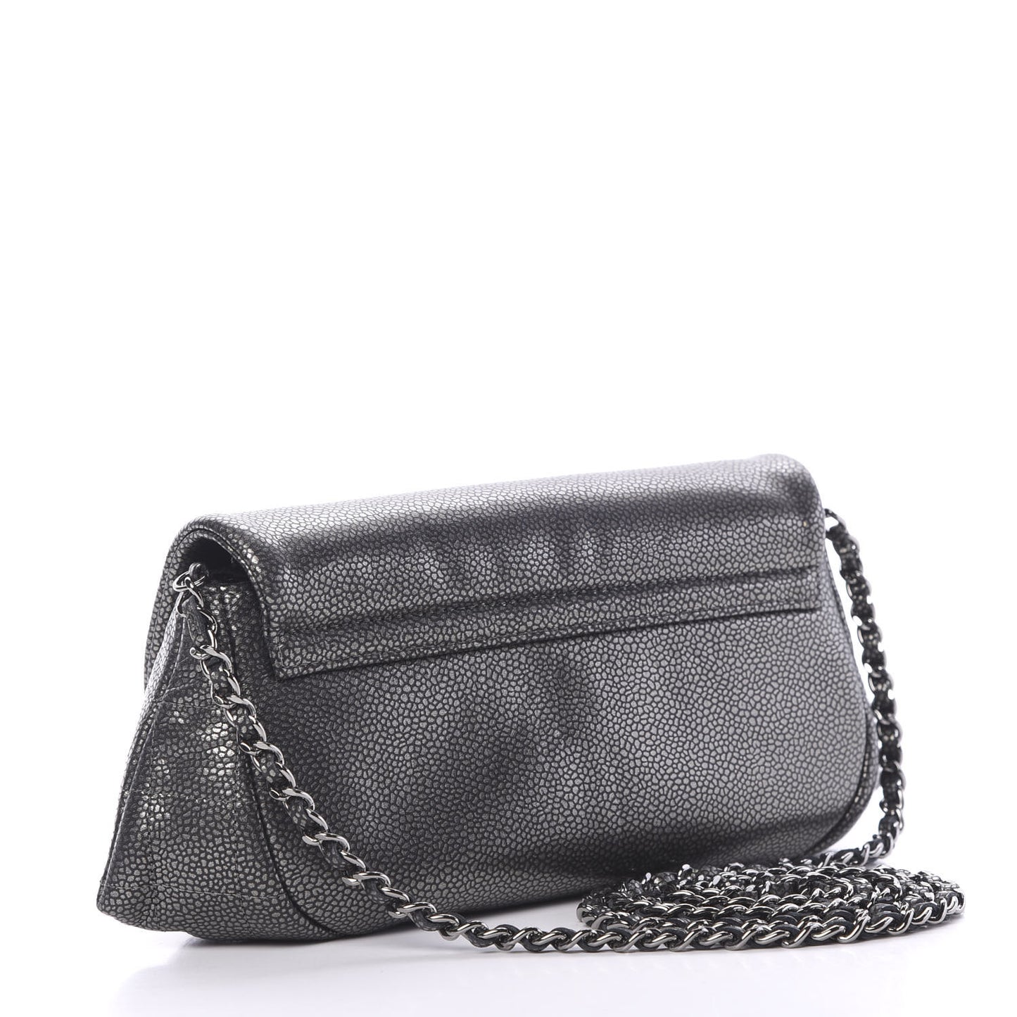 Metallic Caviar Half Moon Wallet On Chain WOC Dark Silver
