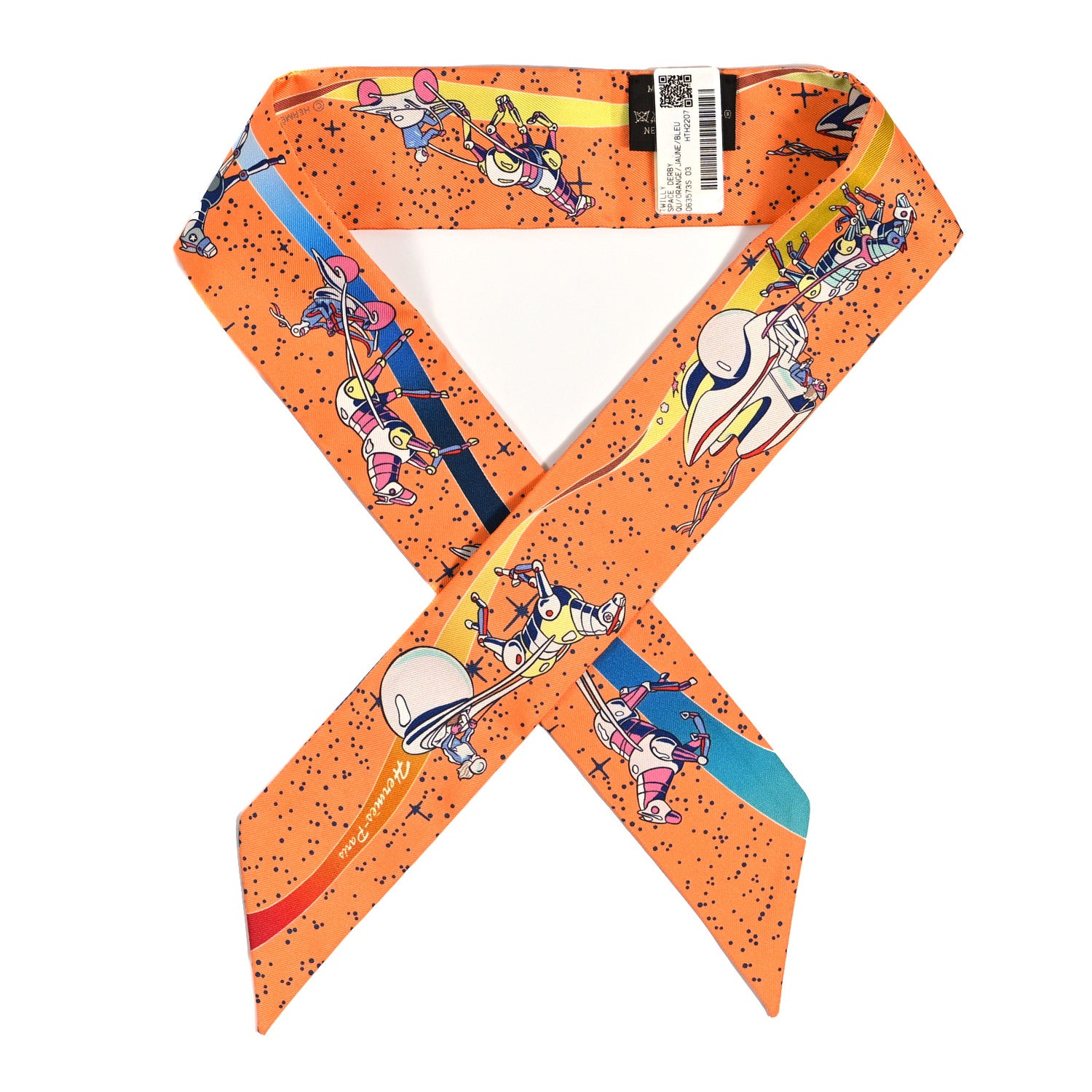 Hermes Silk Space Derby Twilly Orange Jaune Bleu 1 of 4