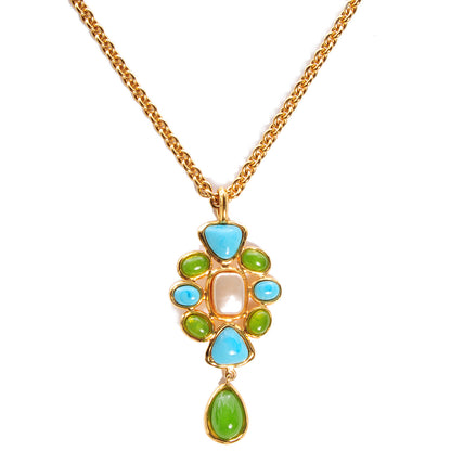 Chanel Gripoix Pearl Necklace Gold Green Blue 1 of 5