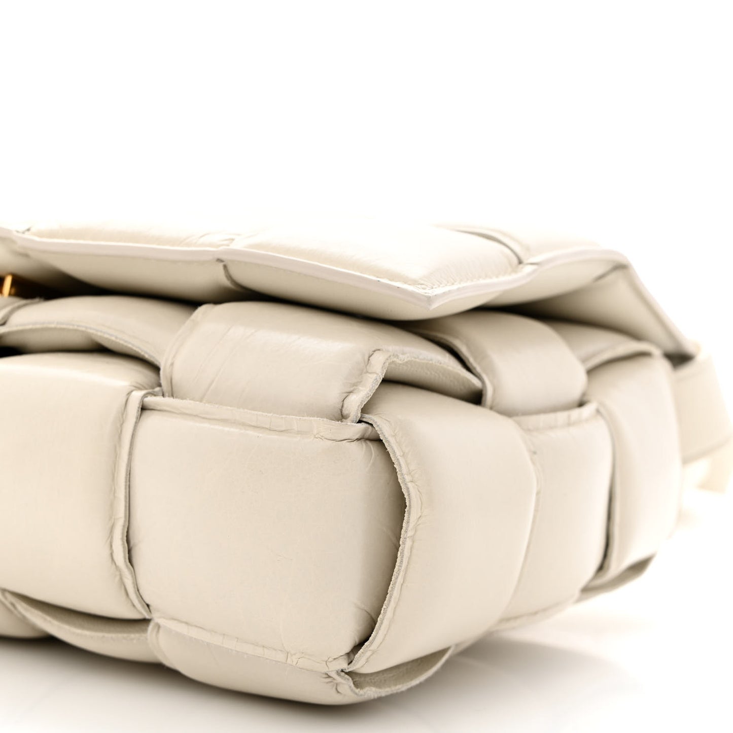 Paper Calfskin Maxi Intreccio Padded Cassette Crossbody Bag White