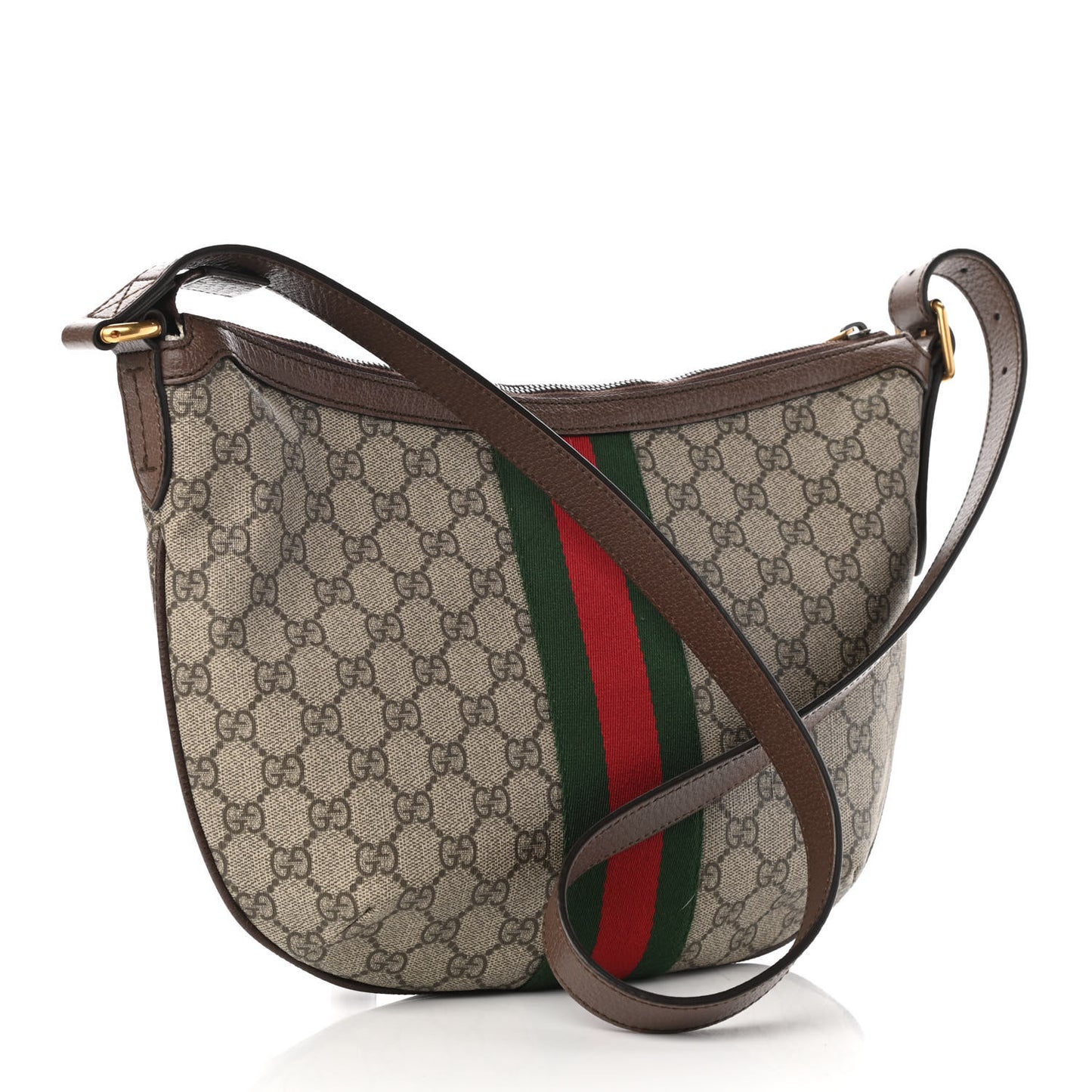 GG Supreme Monogram Web Small Ophidia Half Moon Hobo Brown