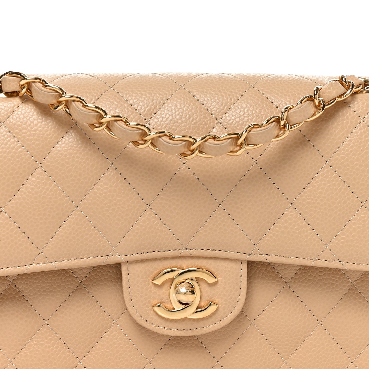 Caviar Quilted Small Double Flap Beige