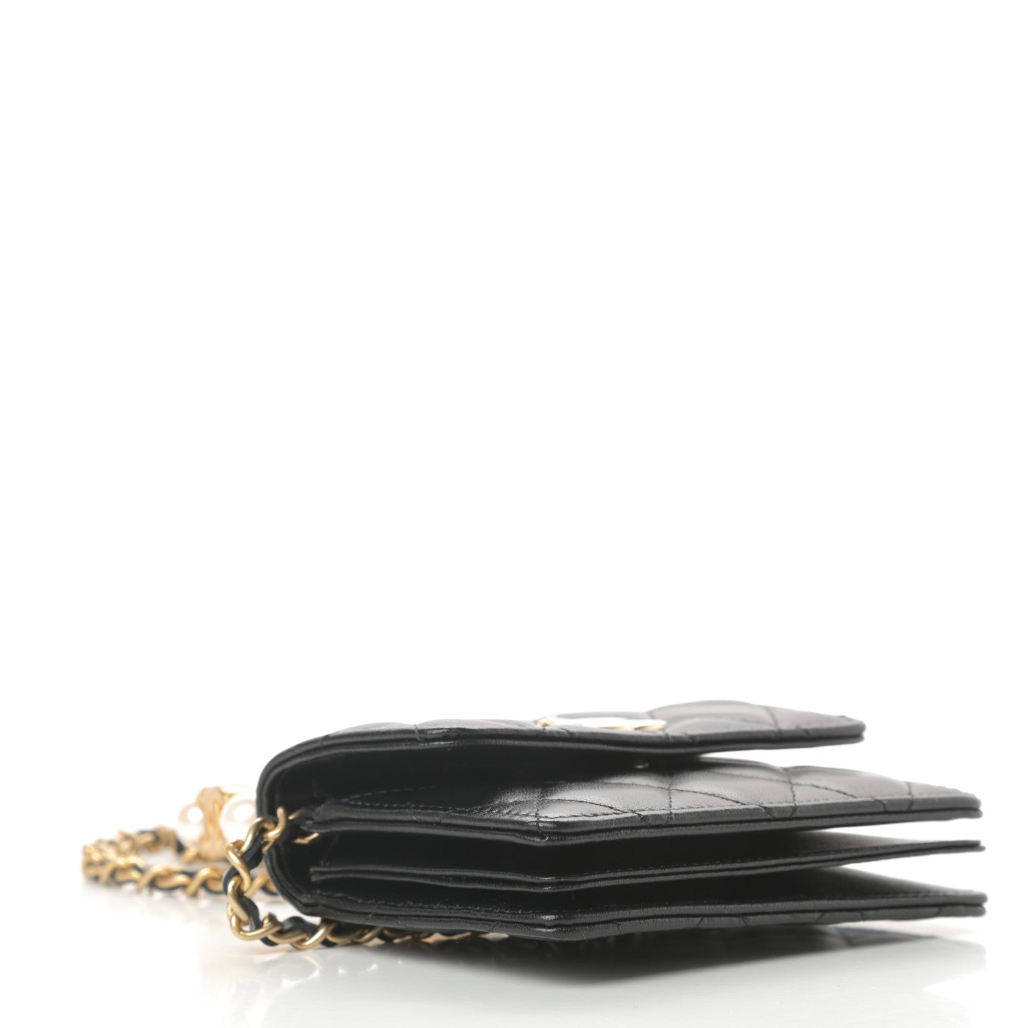 Chanel Lambskin Quilted Pearl Crown Clutch With Chain Black 4 of 12