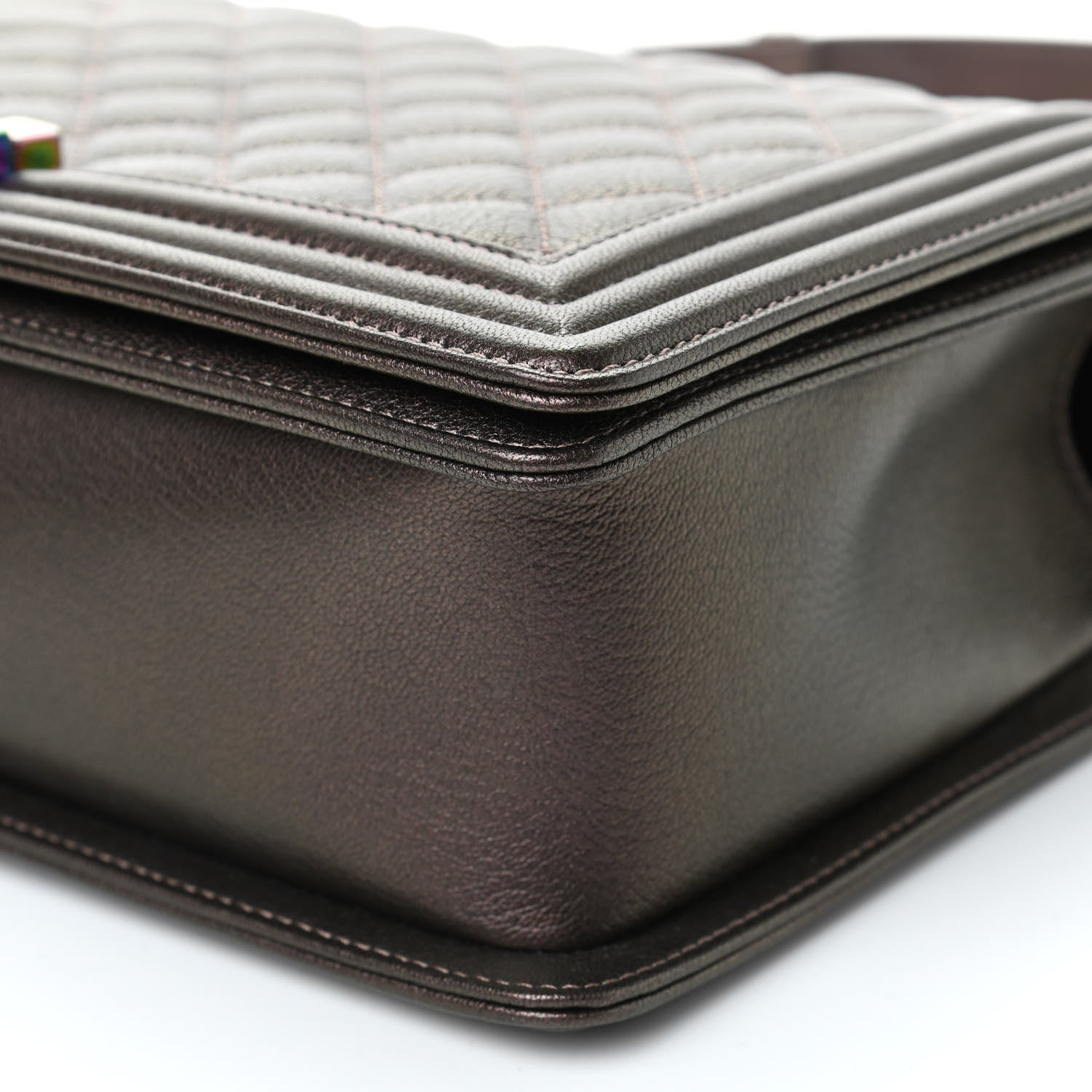 Chanel Iridescent Goatskin Quilted New Medium Boy Flap Dark Gold 8 of 8