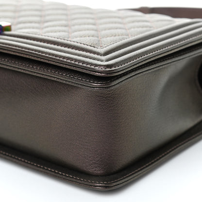 Chanel Iridescent Goatskin Quilted New Medium Boy Flap Dark Gold 8 of 8