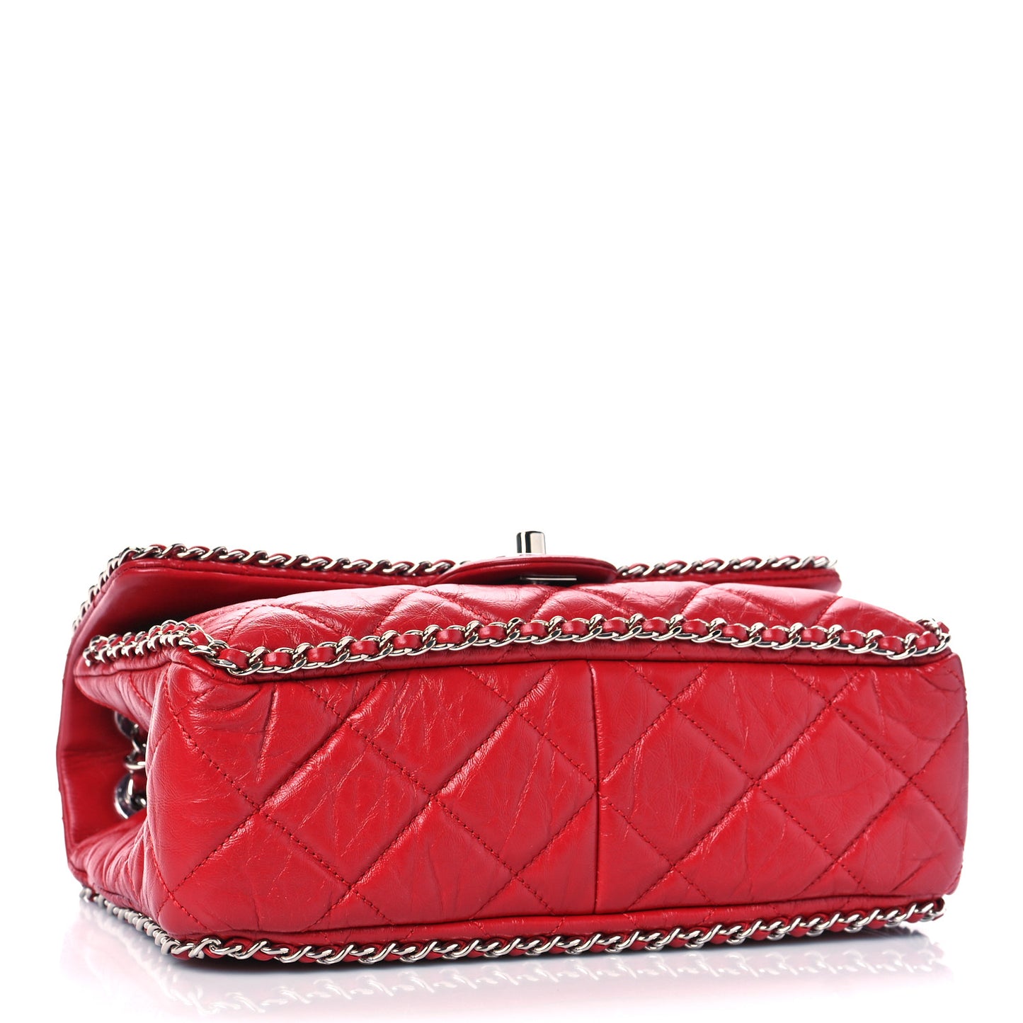 Crumpled Calfskin Medium Chain All Over Flap Red
