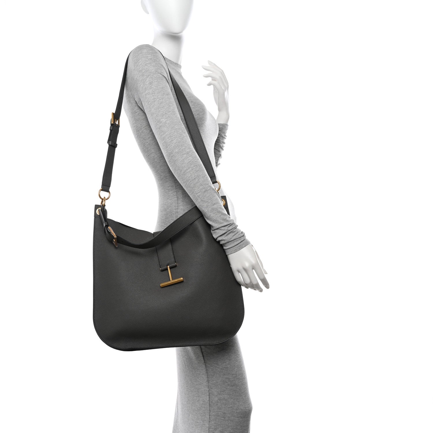 Tom Ford Grain Calfskin Large Tara Crossbody Grey 2 of 10