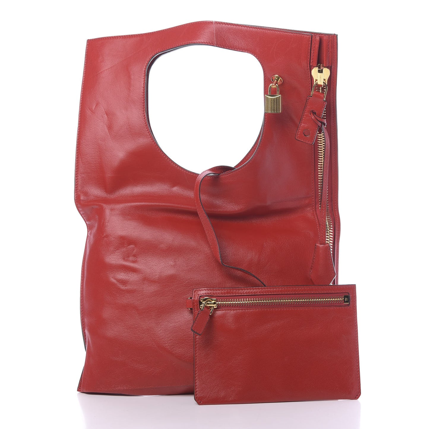 Ramskin Large Alix Padlock Zip Shoulder Bag Flame Red