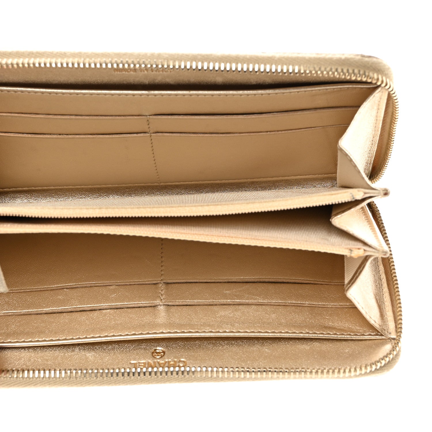 Chanel Metallic Lambskin Quilted Large Gusset Zip Around Wallet Gold 5 of 10