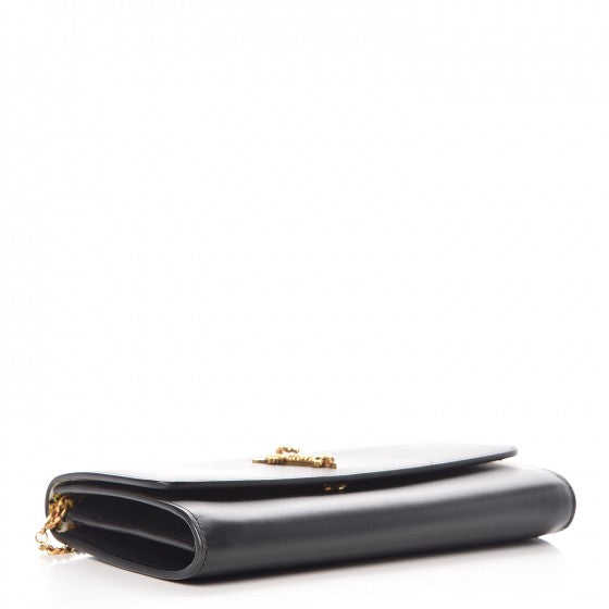 Calfskin Embellished V Clutch Bag Black