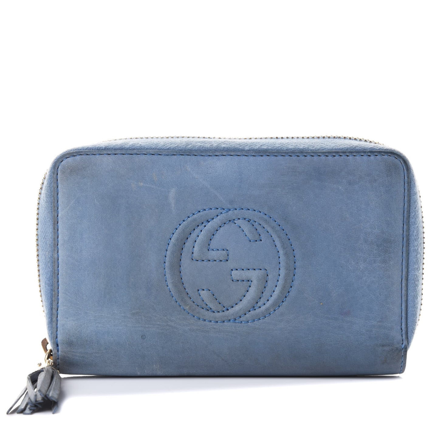 Pebbled Calfskin Medium Soho Zip Around Wallet Mineral Blue