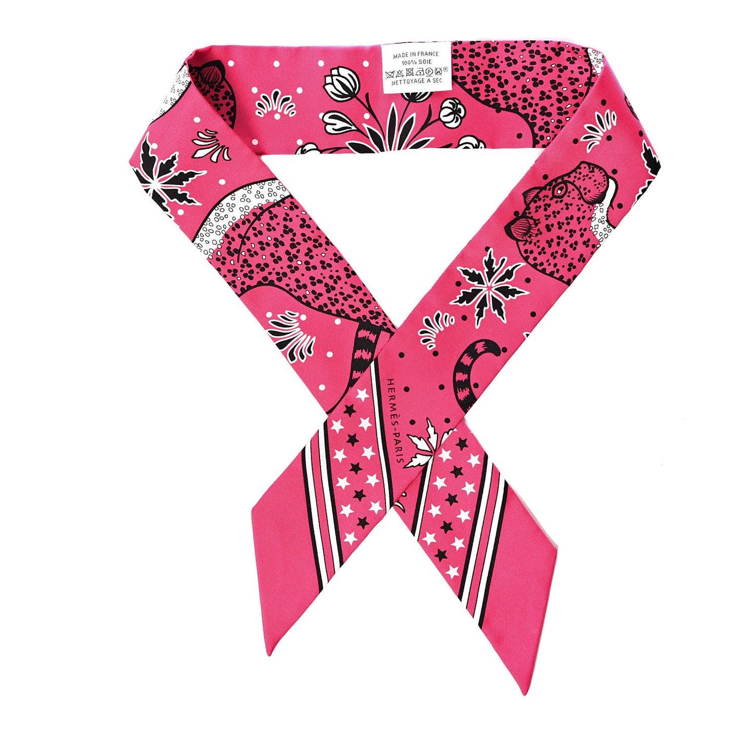 Silk Les Leopards Twilly Rose Vif Black White