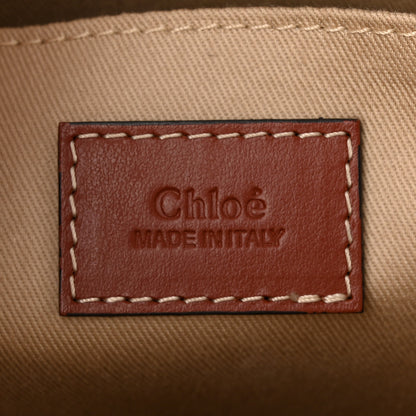 Chloe Cotton Calfskin Small Woody Ribbon Tote With Strap White Brown 6 of 10