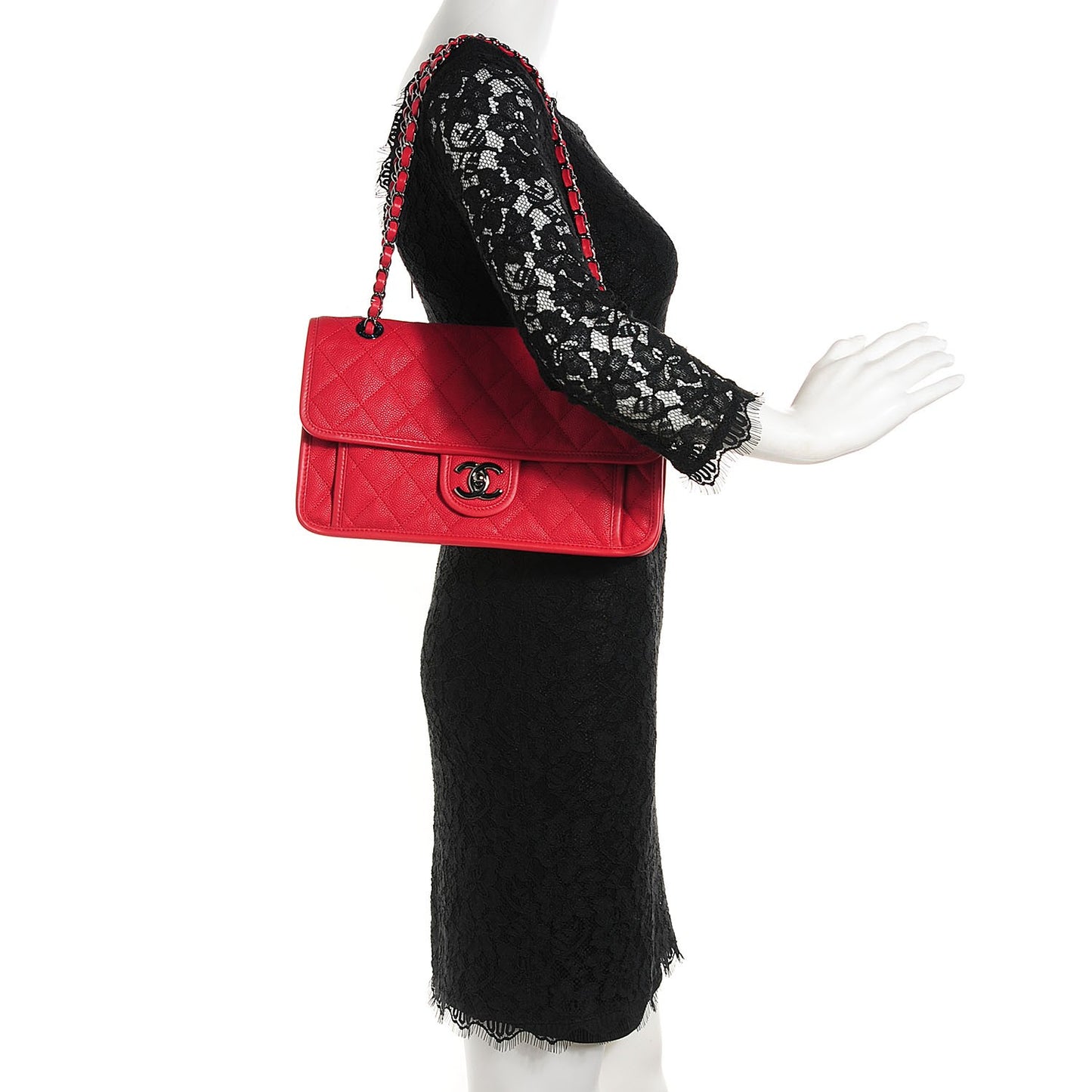 Iridescent Caviar Quilted Medium French Riviera Flap Red