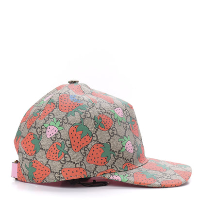 Gucci GG Supreme Monogram Strawberry Baseball Hat 56 Beige 6 of 8