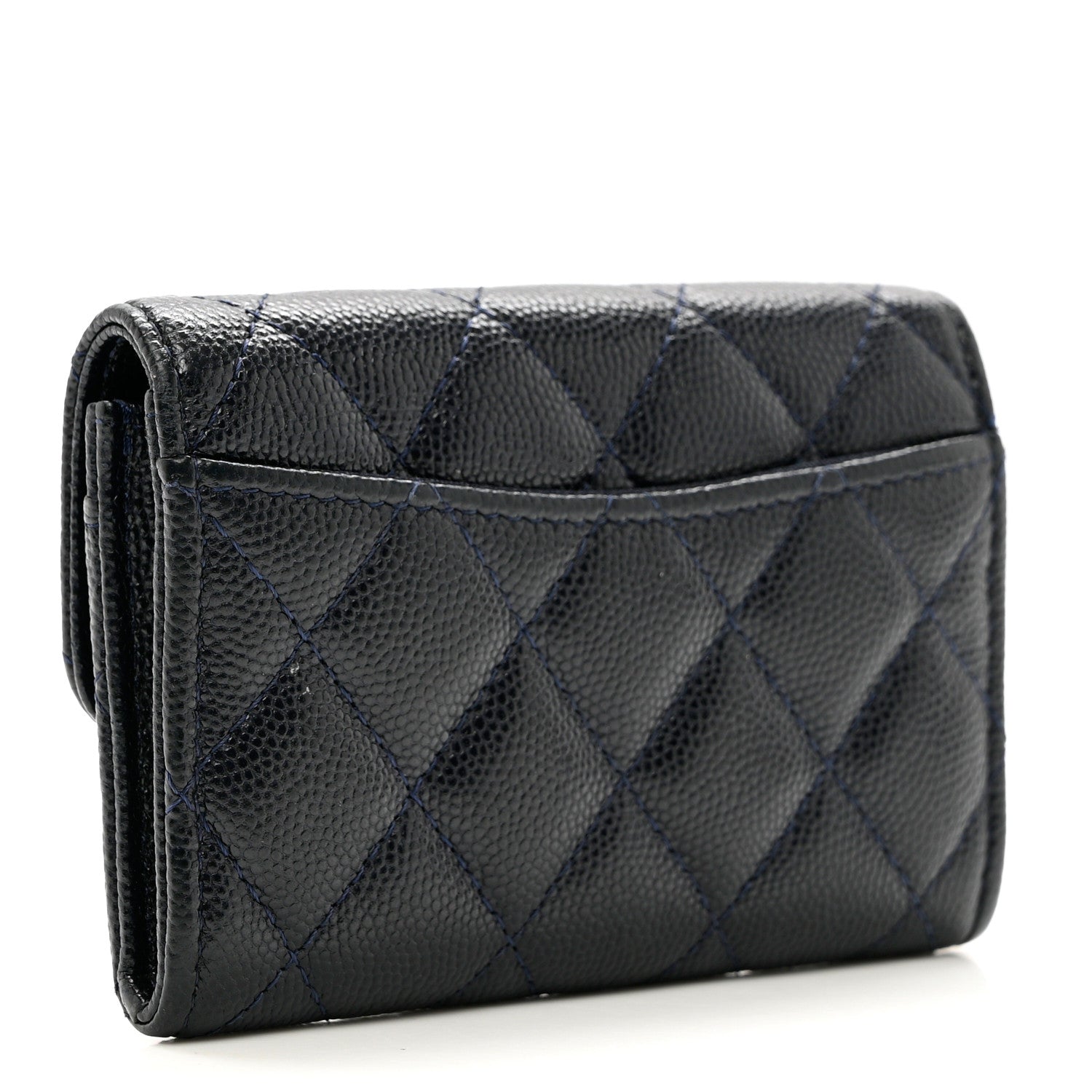 Chanel Caviar Quilted Flap Card Holder Wallet Navy Blue 3 of 8