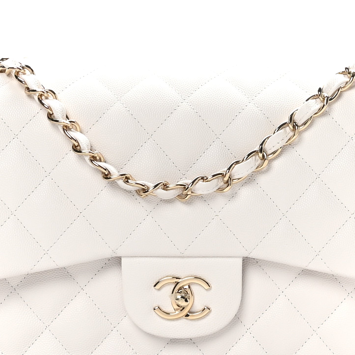 Caviar Quilted Jumbo Double Flap White